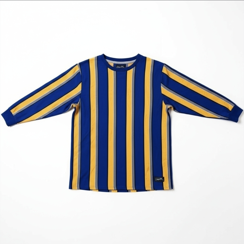 Empyre Striped Blue Yellow Mens Medium Long Sleeve Tee Shirt Skate Top